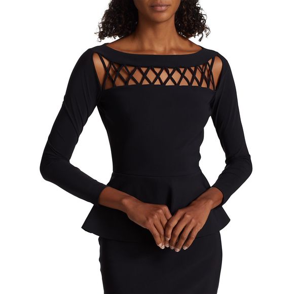 NWT Chiara Boni La Petite Robe Lila Mixed-Media Peplum Midi-Dress $695 - Picture 5 of 10